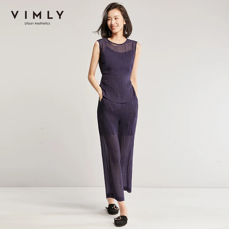 Vimly 2020 летний офисный женский шифоновый комплект из 2 предметов элегантная рубашка без рукавов с круглым