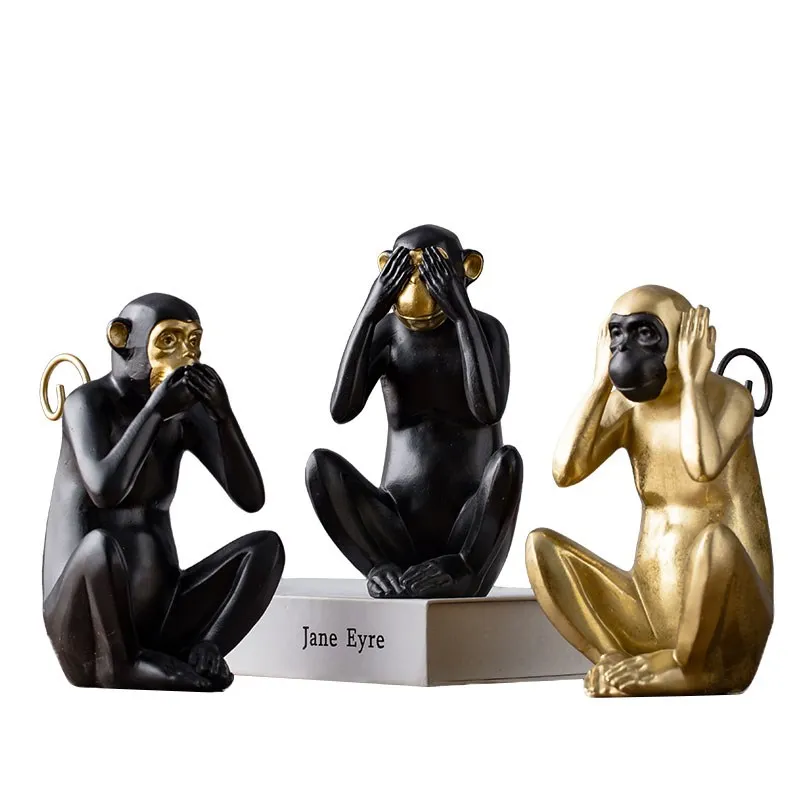 

Simulation Three Wise Monkeys Statue sculpture Colophony Crafts Home Furnishing Buddhism Animal Purely Manual, Art