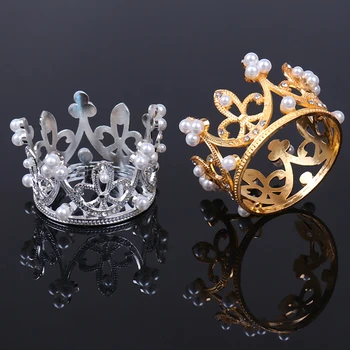 

Mini Crown Cake Topper Alloy Pearl Happy Birthday Cake Toppers Wedding&Engagement Cake Decora Sweet Party Decorations