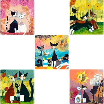 

JOINBEAUTY Colour Cat Family Animal Oil Painting 12mm/25mm Square Shaped Glass DIY Jewelry For Handmade Gifts Accessories HT296