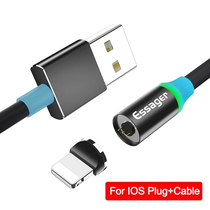 Black iOS Cable Магнитный usb-кабель Essager для iPhone Магнитный зарядный шнур type C mi cro usb-кабель для Xiaomi mi 9 8 samsung S10 S9 S8 S7 - Цвет: Black iOS Cable