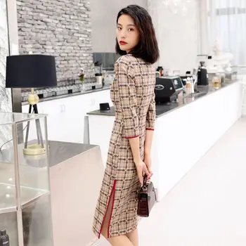 

FZSLCYIYI Medium long section women's cheongsam Chinese style qipao autumn new suede Vertical collars cheongsam