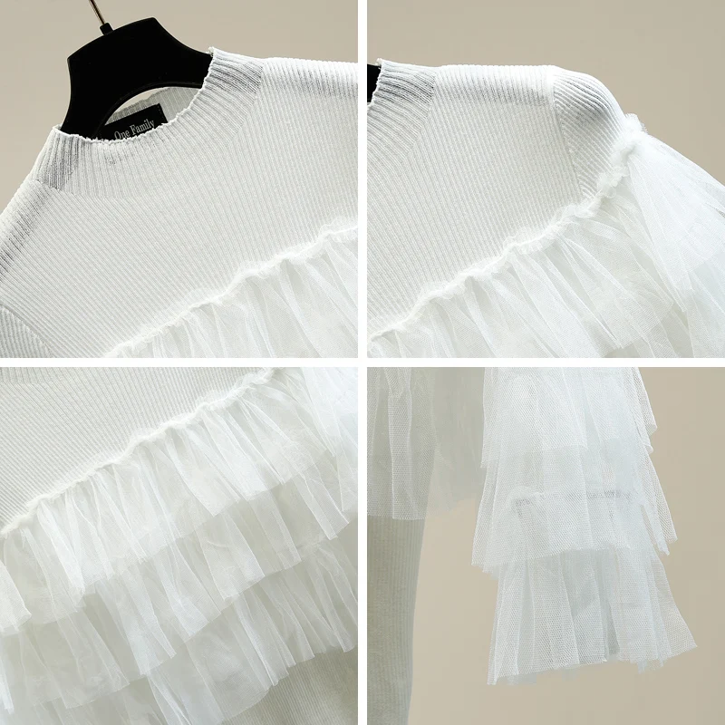 Women's Top Sweet Layered Lotus Leaf Mesh