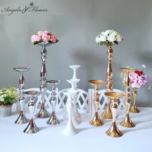 Искусственный цветок стенд подсвечники металлические подсвечники ваза стол центральный цветок дорога ведущий свадебный Декор золото белый серебро