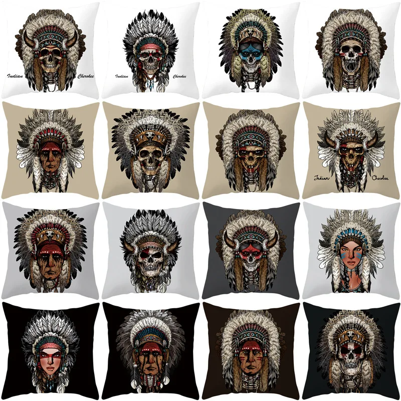 

Indian National Style Home Decorative Cushion Cover Sofa Colored Painted Face Portrait Home Decor Pillows Polyester Pillow Case