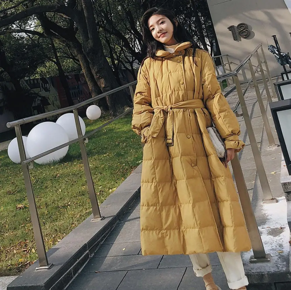 

New Down Jacket Female Long Section 2019 Winter Belt Was Thin And Slim Thickened knees ladies jacket