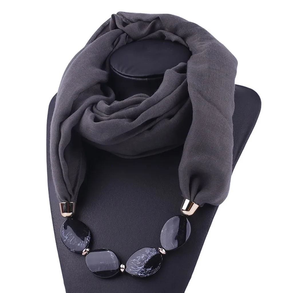 Шарф модный простой Бисерный кулон ожерелье шарфы женские ювелирные изделия ожерелье хиджабы мусульманский шарф головной платок шейный платок# L