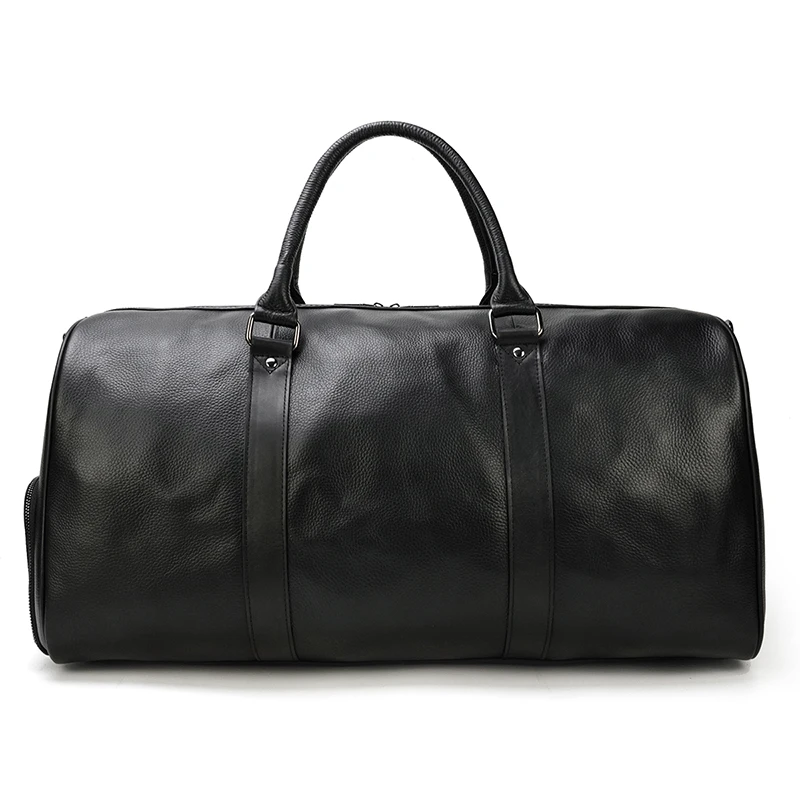 Black Leather Travel Bag For Men