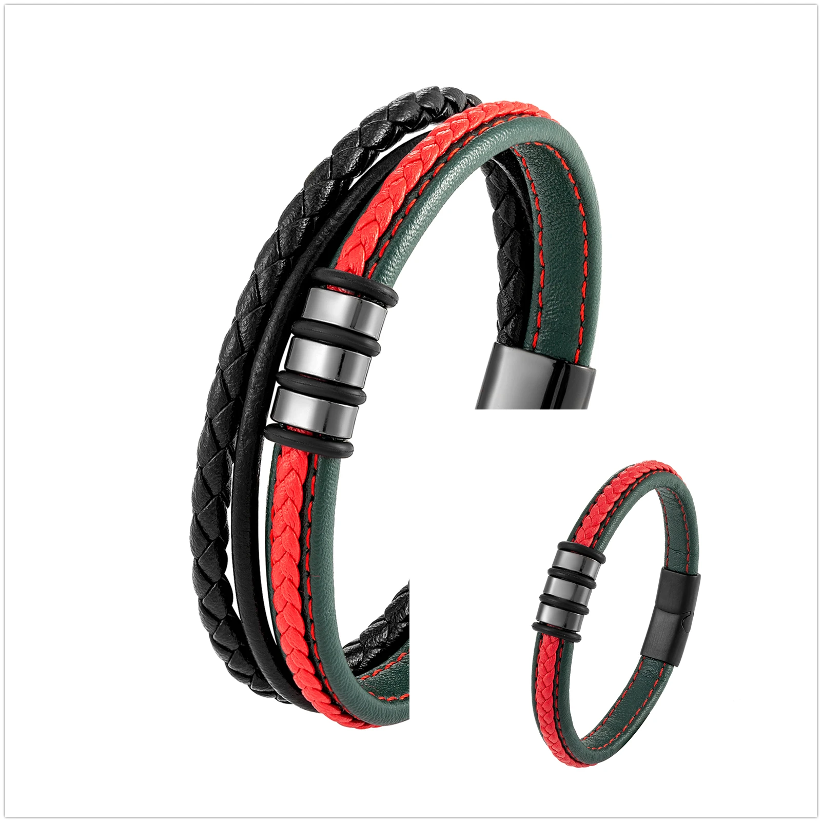 2021 New Interlocking Couple 316L Stainless Steel Charm Bracelet Red Green Leather Rope Men And Women Suitable Classic Bracelet - Image 6