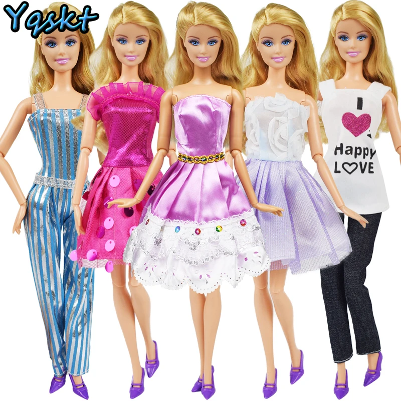 5 pièces/lot mode fête brillant dentelle haute qualité manuel maison robe poupée accessoires fille jouet pour Barbie poupée vêtements (lot de 5)