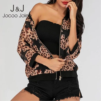 

Jocoo Jolee Autumn Vintage Leopard Basic Jackets Causal Long Sleeve Pattern Print Bomber Jacket Vintage Coats Streetwear 2019