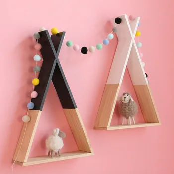 

Creative Wooden Storage Rack Wall Mounted Storage Decoration Rack Triangular Wall Rack for Bedroom Living room Children's Room