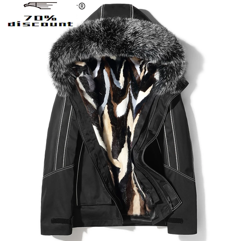 

2020 Winter Jacket Men Parka Real Fur Coat Warm Mink Fur Liner Short Mens Mink Coat Fox Fur Collar D03A2920 KJ3049