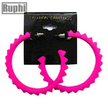 

Plastic Spike Neon Fuschia and Neon Green Colors Fashion Punk style Hoop Spikes Earrings