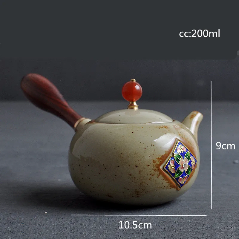 Стиль керамический чайник с деревянной ручкой анти-скальдинг тепла чайный набор кунг-фу чайник бытовой Питьевая утварь WSHYUFEI - Цвет: 200ml