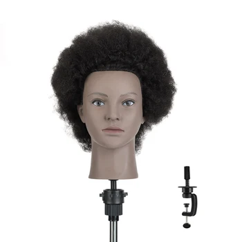 

100% Real Human Hair Afro Training Head Hairdressing Practice Mannequin and Clamp Head Dolls for Hairdressers Maniquin Head