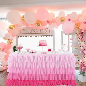 

TWISTER.CK 5 Layers Gradient Pink Chiffon Wave Table Skirt for Wedding Party Supplies Table Decoration 6 FT 9 FT 14 FT Beauty