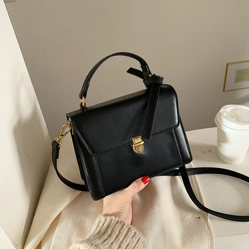

2020 Trapezoid New Style WOMEN'S Bag Retro Lock Square Sling Bag Hand Solid Color Versatile Shoulder