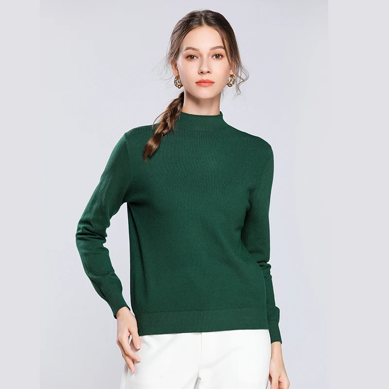 Dark green Зимний женский свитер свободный полувысокий воротник сплошной цвет свитер Дикие дна вязаный кашемировый свитер - Цвет: Dark green