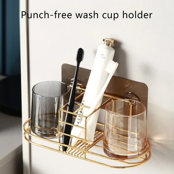 

Metal Wall Mounted Toothbrush Toothpaste Storage Rack Gargle Holder for Bathroom