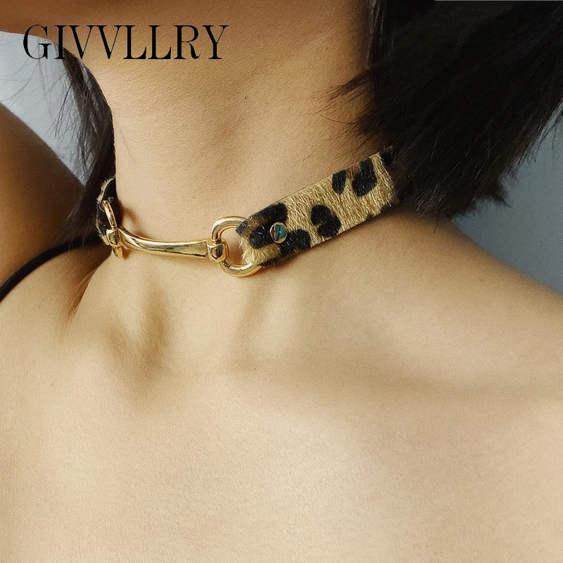 

Leopard Zebra Pattern Velvet Choker Necklace Women Jewelry Vintage Punk Gold Geometric Metal Splice Charm Collar Chain Necklaces