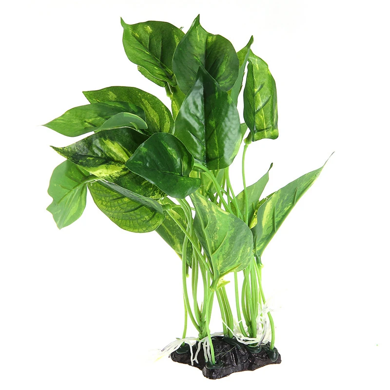 1 28CM Artificial Fish Tank Aquarium Plant Real Look Fish Tank Plastic Under Water Plant Grass Decoration Ornament Green Leaves