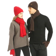 Вязаная зимняя шапка и шарф, набор перчаток для мужчин и женщин, шерстяная шапка Skullies, женские шапки и шарфы, набор перчаток из трех предметов, сохраняющий тепло