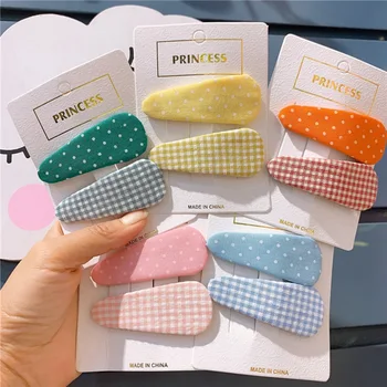 

New 2Pcs Cute Snap Hair Clips for Hair Clip Pins BB Hairpin Color Plaid Polka Dot Barrettes for Baby Children Girl Accessories