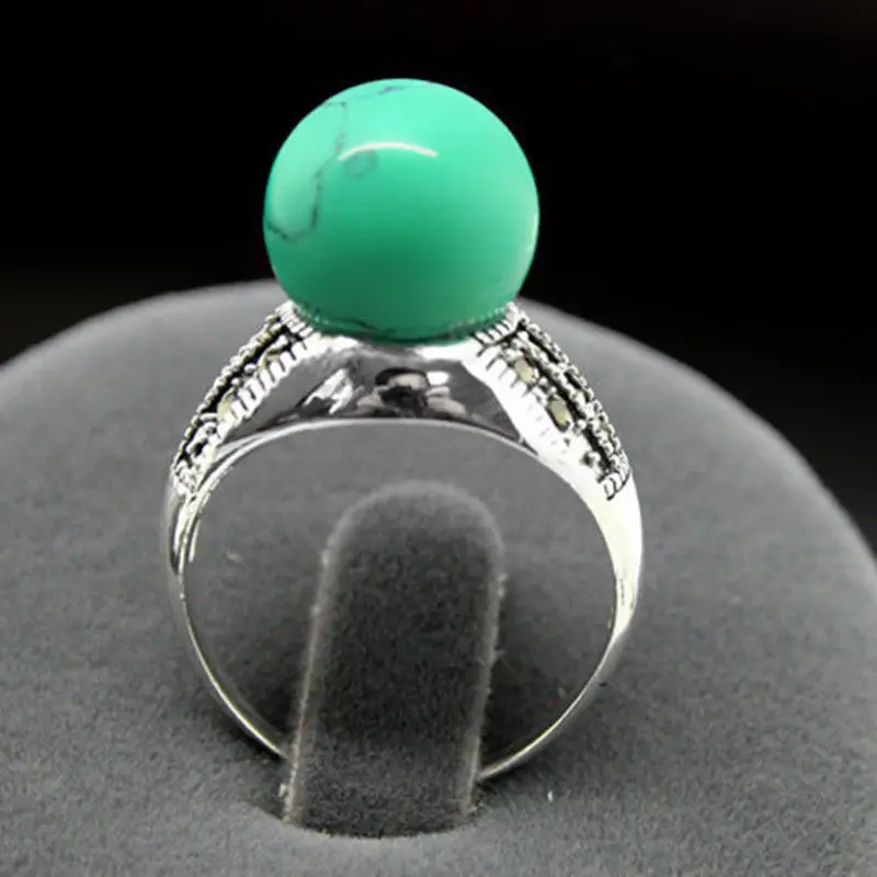 Оптовая продажа Редкие 8 мм зеленые бирюзовые бусины марказит 925 пробы Серебряное