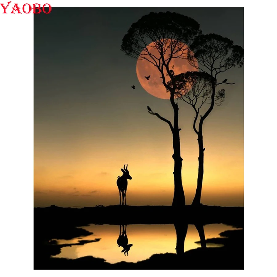 diy Diamond Embroidery Sunset landscape deer Painting By Numbers Full Square/Round Mosaic Decoration | Дом и сад