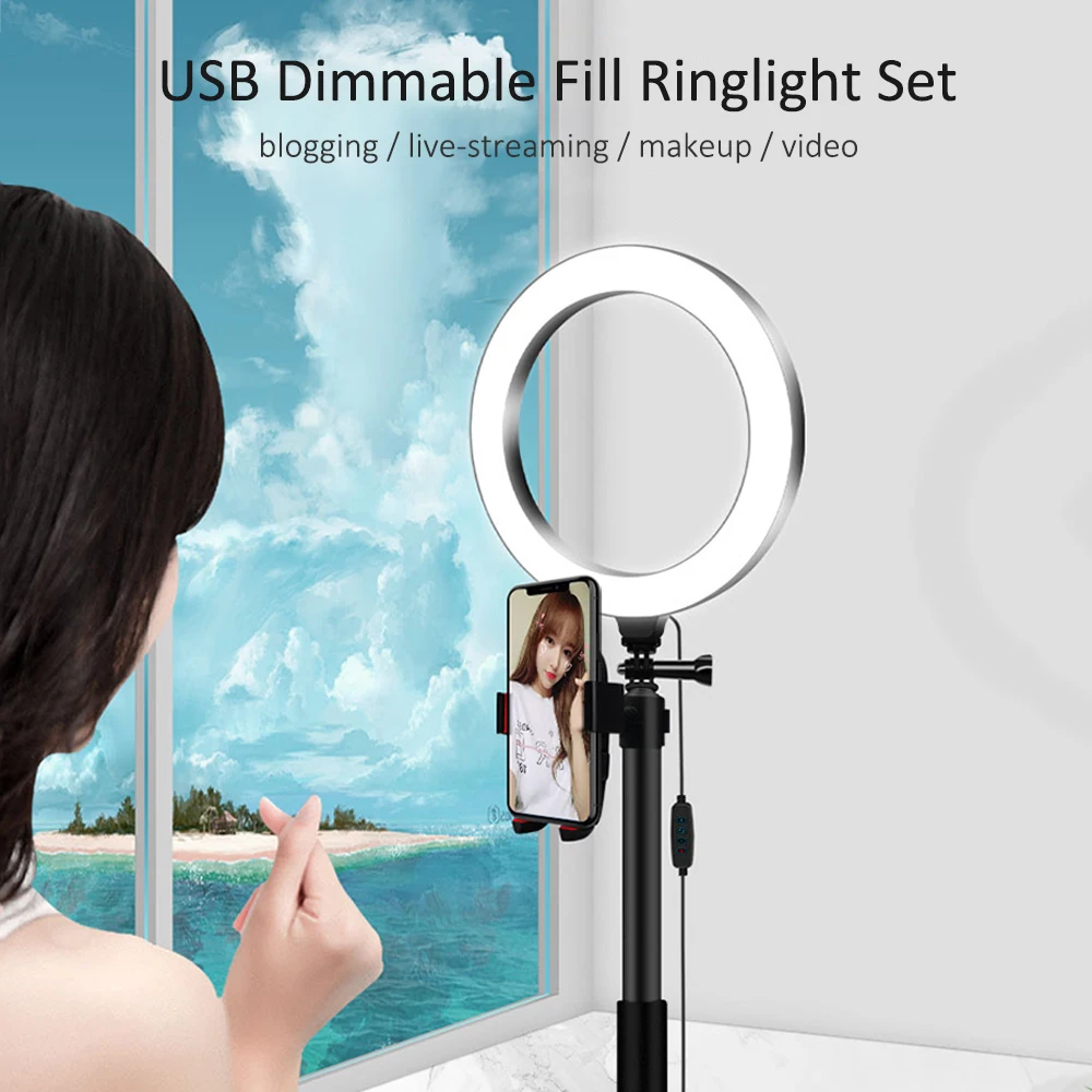 

Dimmable LED Studio Camera Ring Light Photo Phone Video Light Lamp With Tripods Selfie Stick Ring Table Fill Light For Canon
