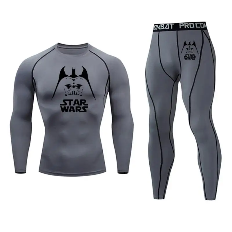 Star Wars Men thermal Underwear Set Compression Quick Drying Thermo fleece Men Clothing warm Shirt Fitness MMA men's full suit - Color: sets1