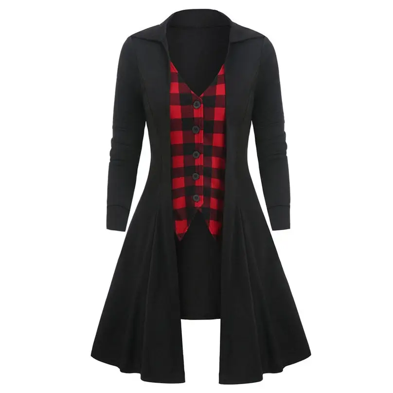 New Fashion Women Blouse Halloween Gothic Cloak Plus Size Tunic Checked Print Panel Button T Shirt футболка женская 3A28 (8)