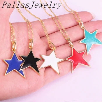 

10Pcs Top quality Metal Copper Star Pendant Necklace, Enamel Charm, Black, White, Blue, Red color