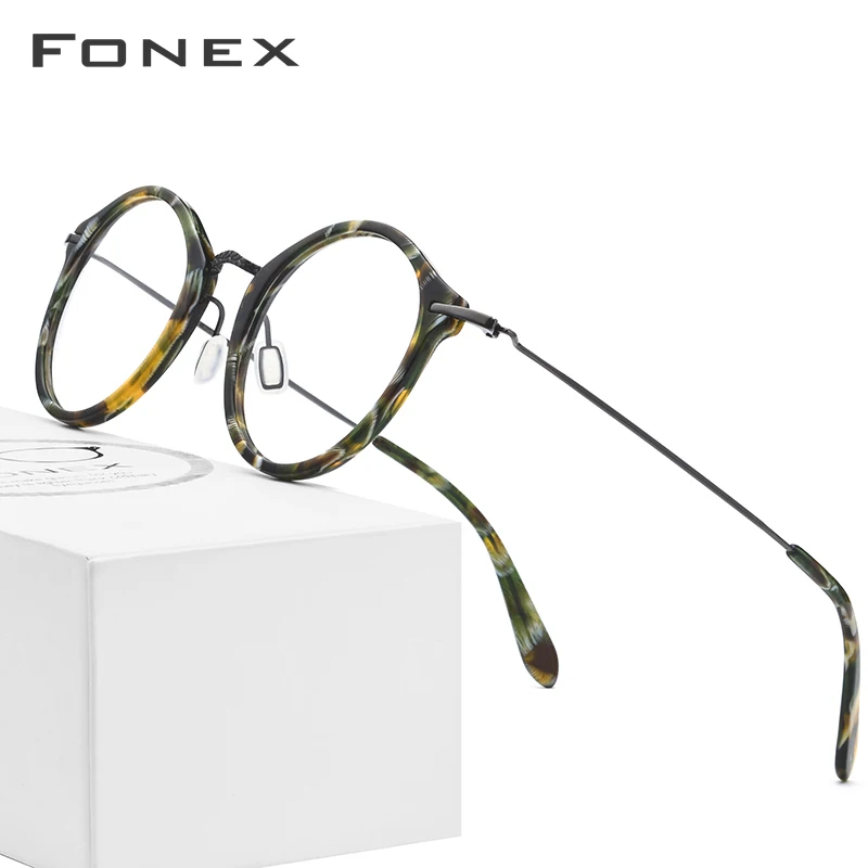 

FONEX Elastic B Titanium Optical Glasses Women Vintage Round Eyeglasses Frame Men Prescription Acetate Spectacles Eyewear 852