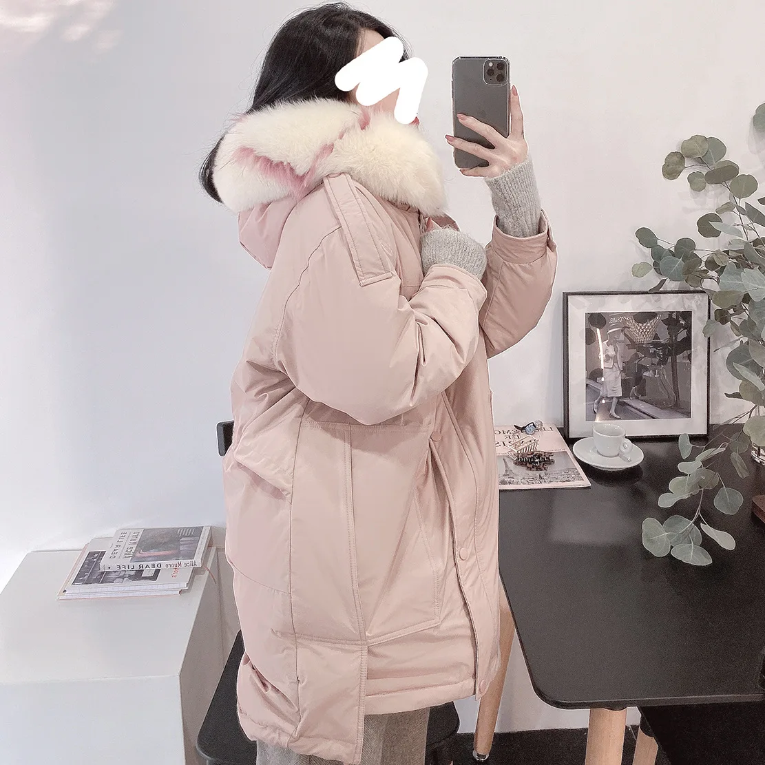 

Fox Fur Real Fur snow fox ice cream big fur fur collar! Thick white duck down women's down jacket winter down jacket women pink