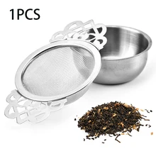 Ситечко для чая из нержавеющей стали для специй с чашей для капель, легко чистится, традиционный подвесной травяной фильтр для заварки с двумя ушками
