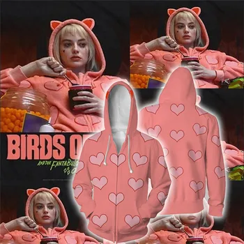 

New Unisex Harley Quinn Hoodie Cosplay Birds of Prey Harley Quinn Hoodie Superhero Joker Jacket Coat Sweatshirt Pink Hoodie