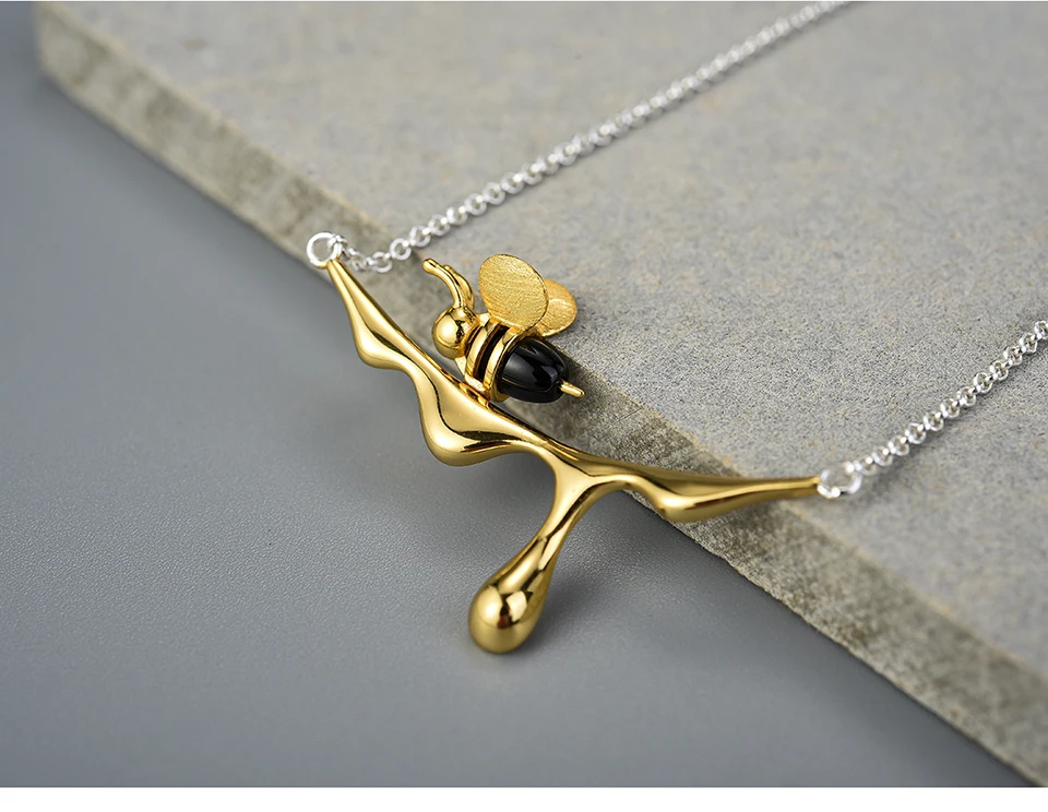 Silver Bee and Honey Necklace