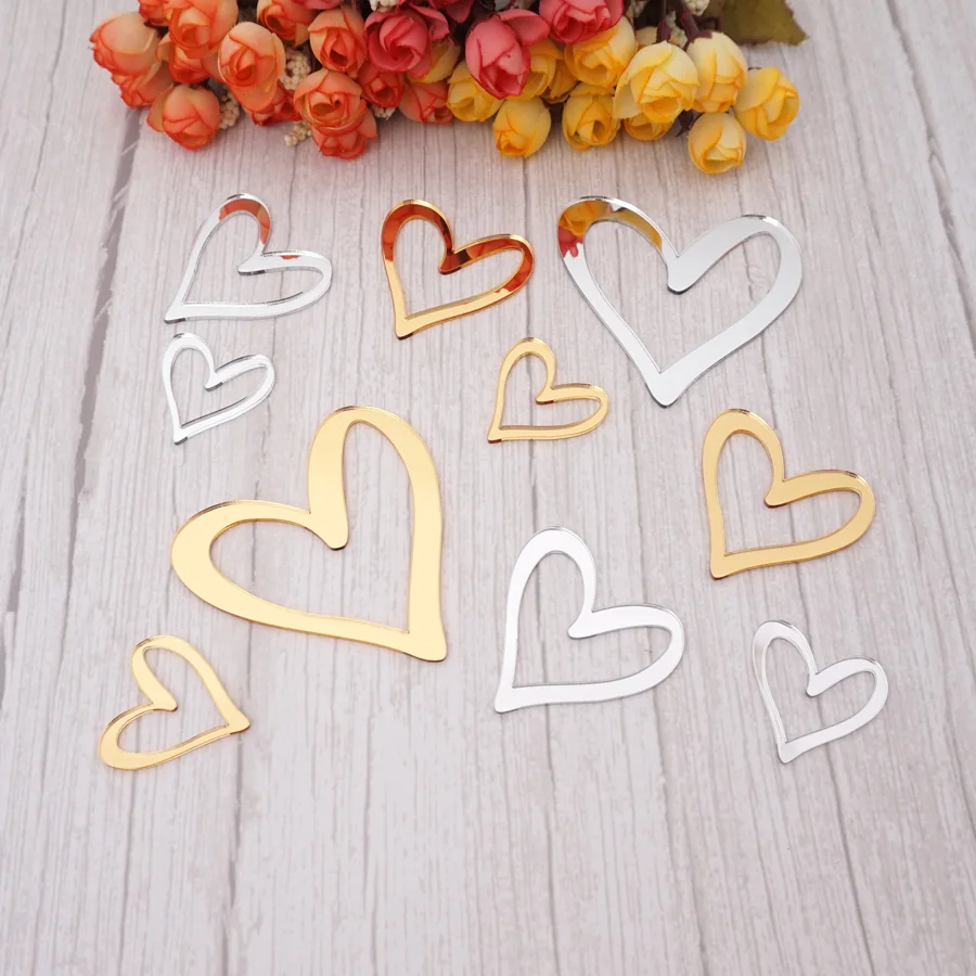10pcs/Lot Hollow Out Cutting Mirrored Heart Shape Acrylic Tags DIY Birthday Wedding Party Home Decoration acrylic heart tags
