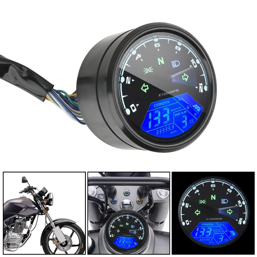 Ledオートバイスピードメーター,多機能デジタルインジケータータコメーター,燃料メーター,ユニバーサル暗視ダイヤル,走行距離計