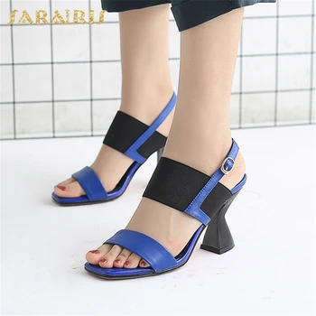 

Sarairis Fashion New Hot Genuine Cow Leather Strange Style Mix Color Shoes Woman Sandals Open Toe Buckle Strap Summer Sandals