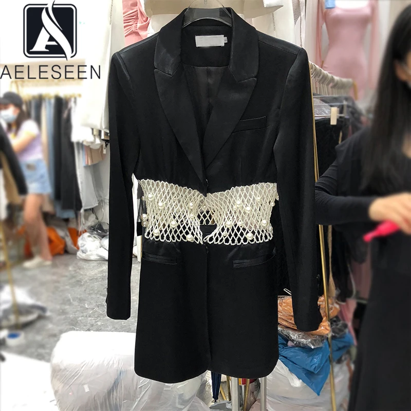 AELESEEN/высококачественные длинные блейзеры; Сезон осень зима; Новинка; Роскошные черные элегантные вечерние блейзеры с бусинами и жемчужинами для праздников|Пиджаки| | АлиЭкспресс