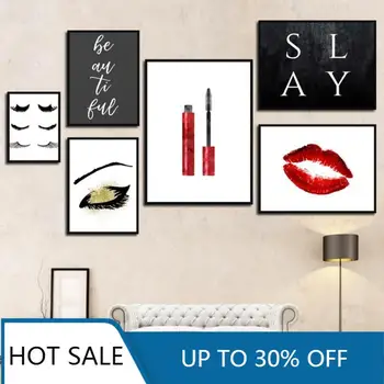 Billig Wimpern Extensions Make-Up Mode Wand Kunst Leinwand Malerei Poster Wimpern Lippen Druck Schönheit Salon Bilder Wimpern Room Decor