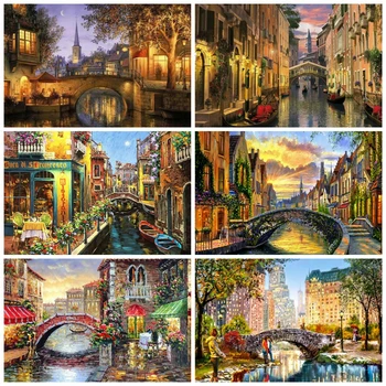 

HUACAN Diamond Painting Landscape Bridge Full Square Art Rhinestone Diamond Embroidery City Venice Cross Stitch Home Decoration