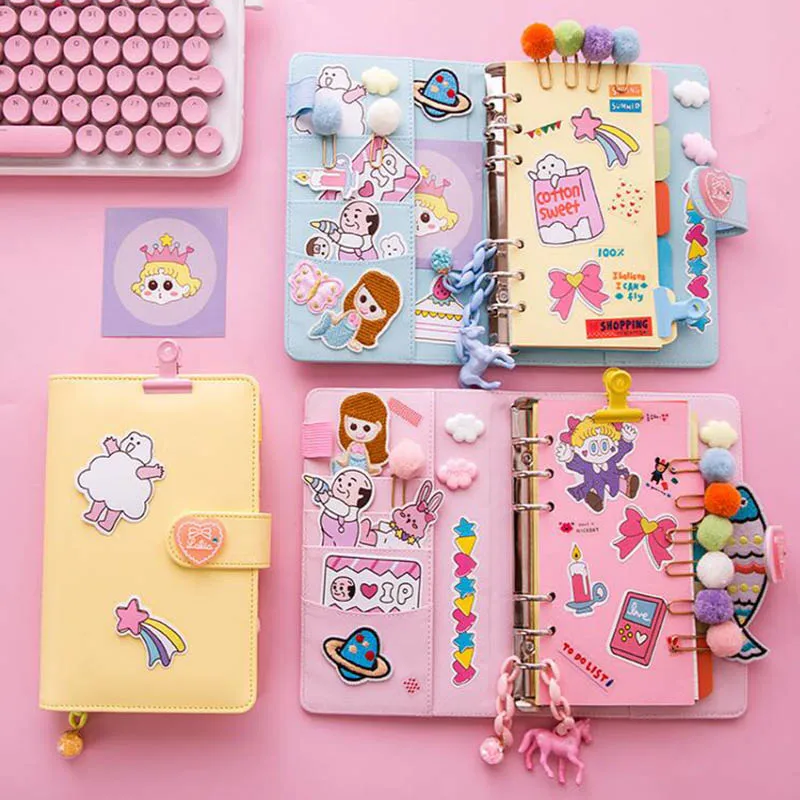 Cahier à reliure Kawaii pour fille, joli carnet de notes à grille et ligne,  Agenda à 6 anneaux en spirale, manuel d'école, nouveau - AliExpress