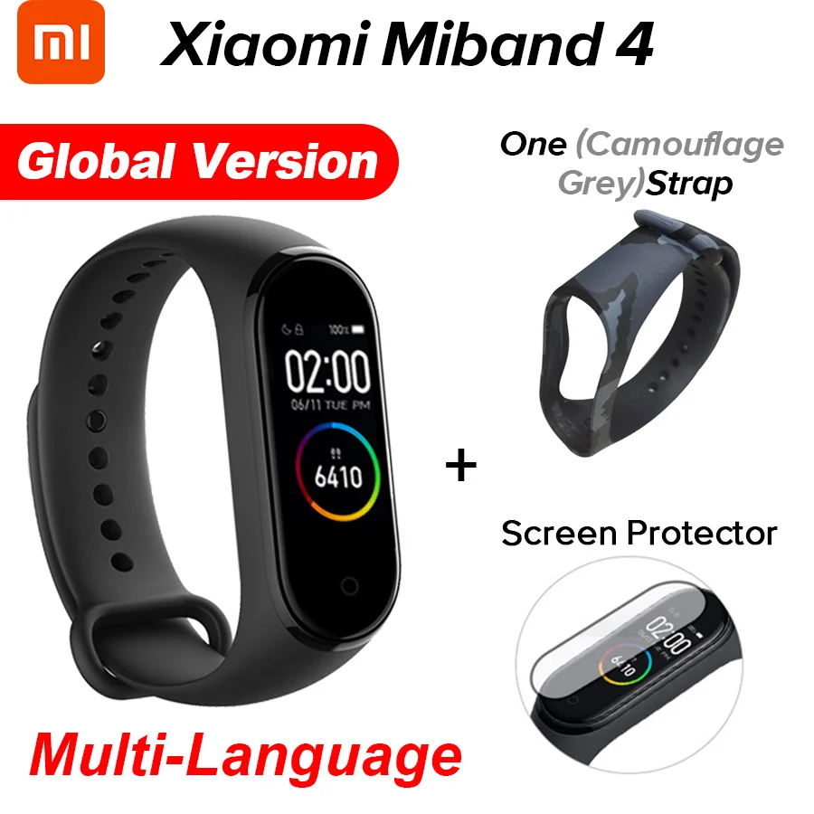 Xiaomi Mi-браслет 4 новейший Xiaomi Mi-браслет 4 браслет 3 цвета сердечный ритм фитнес 135 мАч цветной экран Bluetooth 5,0 - Цвет: Gb Camou Grey N Film