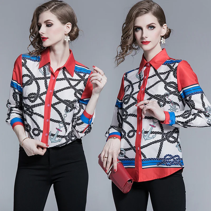 

Banulin New Summer Fashion Shirts Women Turn-down Collar Printed Vintage blouse Female Single-breasted blouses Casual Tops