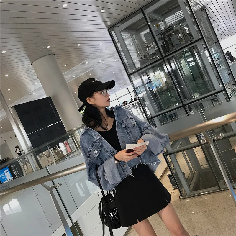 

2019 Washing Fur Trim Long Sleeve Cowboy Short Jacket Women's