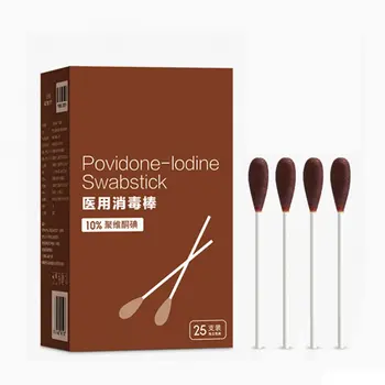 

Disinfection Stick Single Head Brown 10% Povidone Iodine Cotton Swab Disinfection Nursing Care 25Pcs